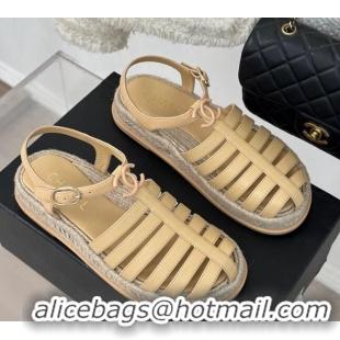 Durable Chanel Lambskin Strap Flat Sandals Beige 0126114