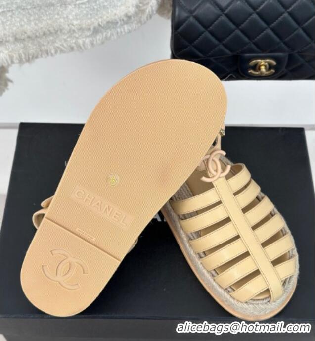 Durable Chanel Lambskin Strap Flat Sandals Beige 0126114