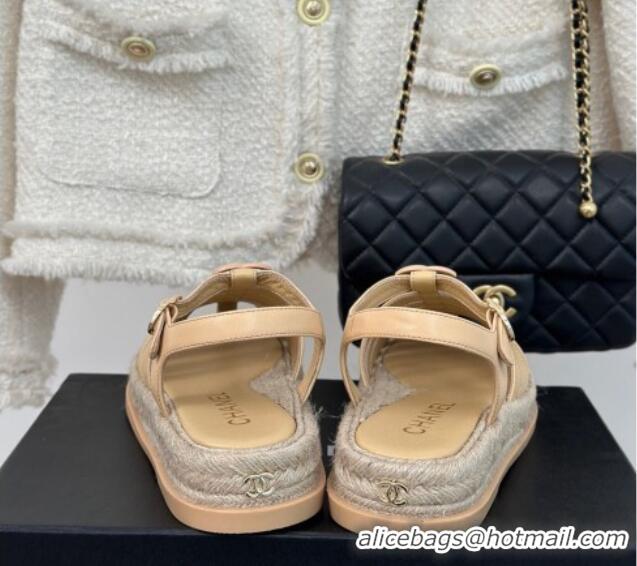 Durable Chanel Lambskin Strap Flat Sandals Beige 0126114