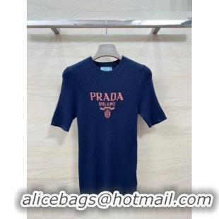 ​Buy Inexpensive Prada Wool Short-sleeved Sweater P030812 Blue 2024