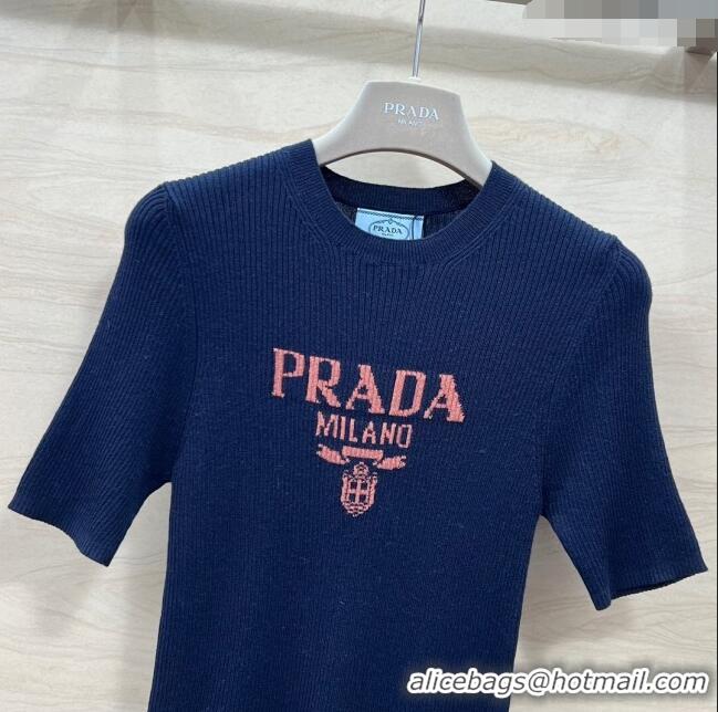 ​Buy Inexpensive Prada Wool Short-sleeved Sweater P030812 Blue 2024