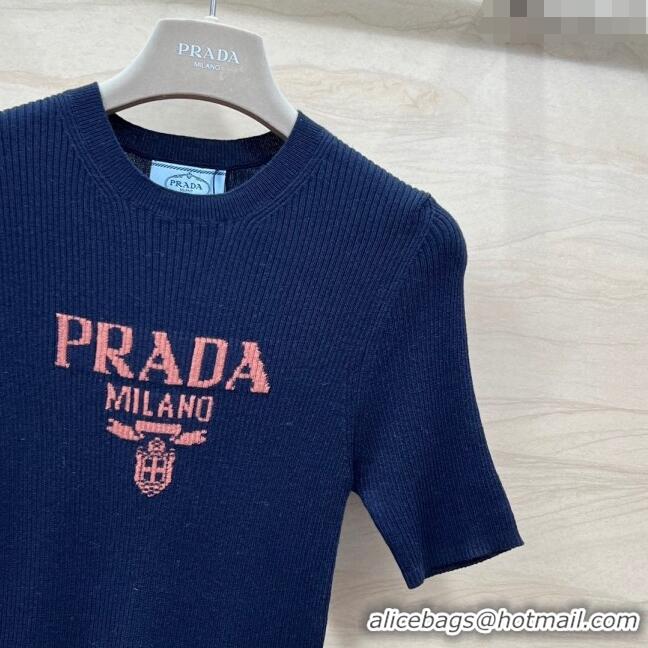 ​Buy Inexpensive Prada Wool Short-sleeved Sweater P030812 Blue 2024