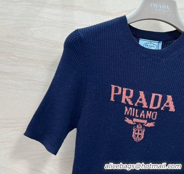 ​Buy Inexpensive Prada Wool Short-sleeved Sweater P030812 Blue 2024