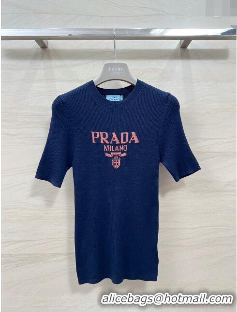 ​Buy Inexpensive Prada Wool Short-sleeved Sweater P030812 Blue 2024