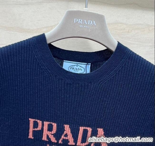 ​Buy Inexpensive Prada Wool Short-sleeved Sweater P030812 Blue 2024