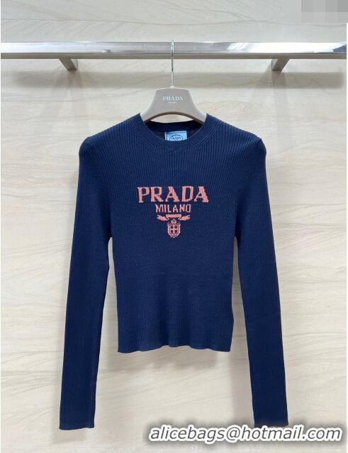 Famous Brand Prada Wool Sweater P030813 Blue 2024