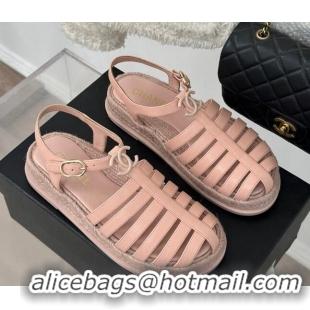 Best Price Chanel Lambskin Strap Flat Sandals Pink 126116