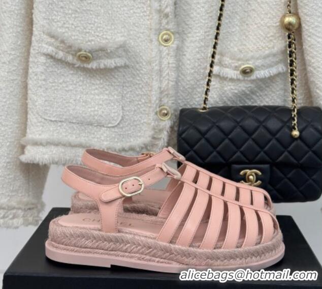 Best Price Chanel Lambskin Strap Flat Sandals Pink 126116