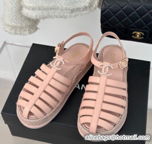 Best Price Chanel Lambskin Strap Flat Sandals Pink 126116