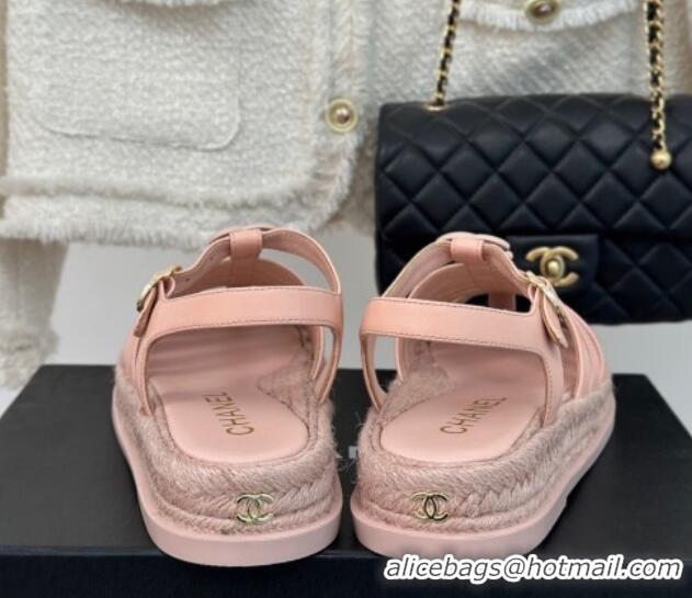 Best Price Chanel Lambskin Strap Flat Sandals Pink 126116