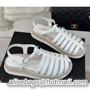 Good Looking Chanel Lambskin Strap Flat Sandals White 126117