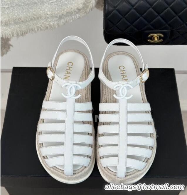 Good Looking Chanel Lambskin Strap Flat Sandals White 126117