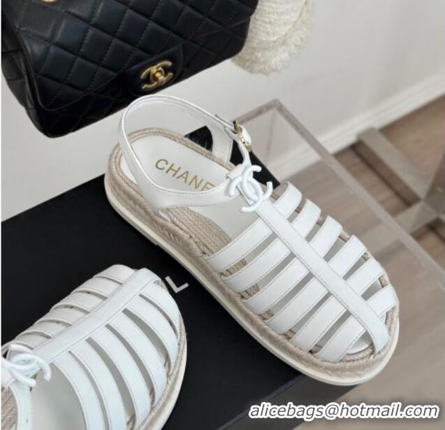 Good Looking Chanel Lambskin Strap Flat Sandals White 126117