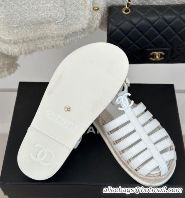 Good Looking Chanel Lambskin Strap Flat Sandals White 126117