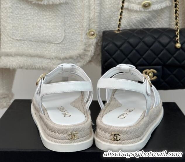 Good Looking Chanel Lambskin Strap Flat Sandals White 126117