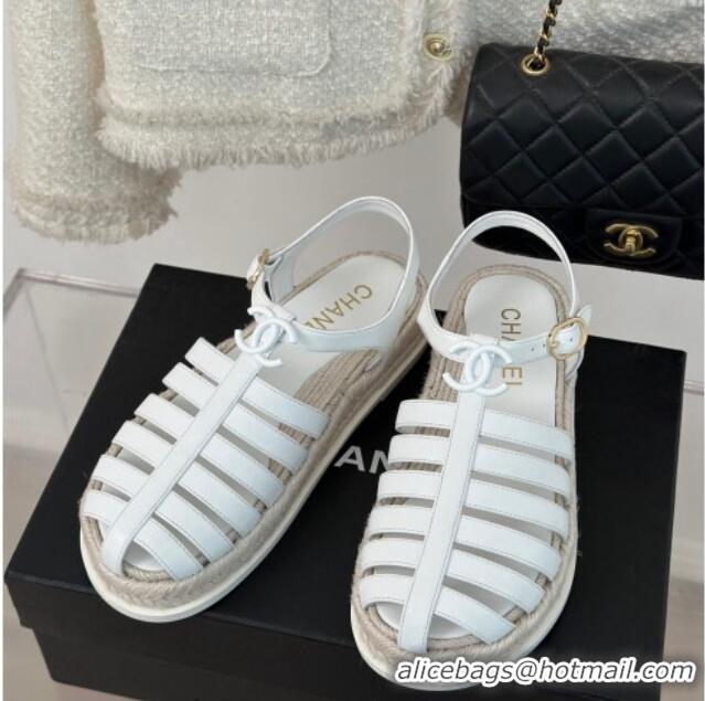 Good Looking Chanel Lambskin Strap Flat Sandals White 126117