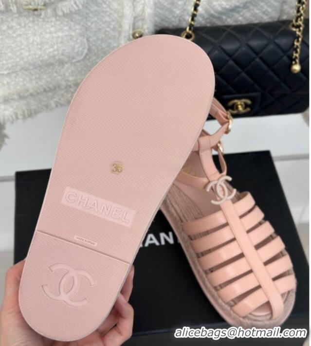 Low Cost Chanel Lambskin Flat Sandals with Double Ankle Strap Pink 126119