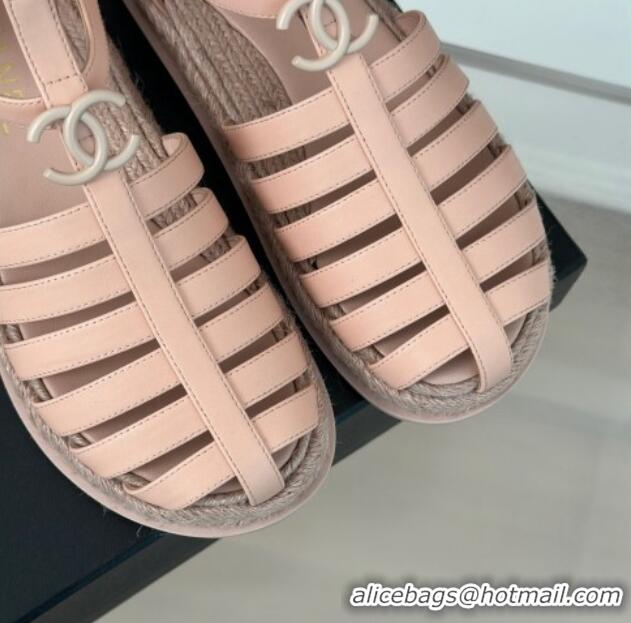 Low Cost Chanel Lambskin Flat Sandals with Double Ankle Strap Pink 126119