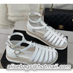 Perfect Chanel Lambskin Flat Sandals with Double Ankle Strap White 0126121