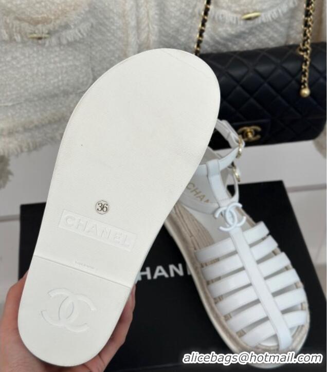 Perfect Chanel Lambskin Flat Sandals with Double Ankle Strap White 0126121