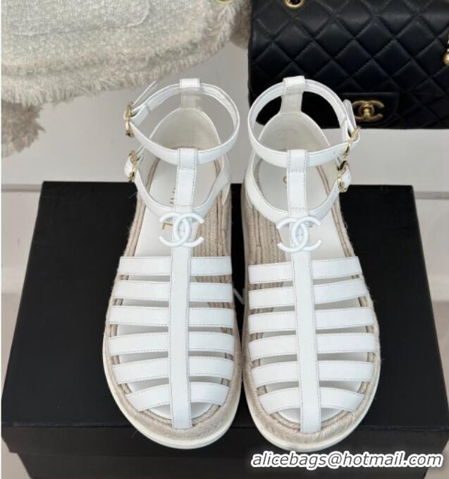 Perfect Chanel Lambskin Flat Sandals with Double Ankle Strap White 0126121