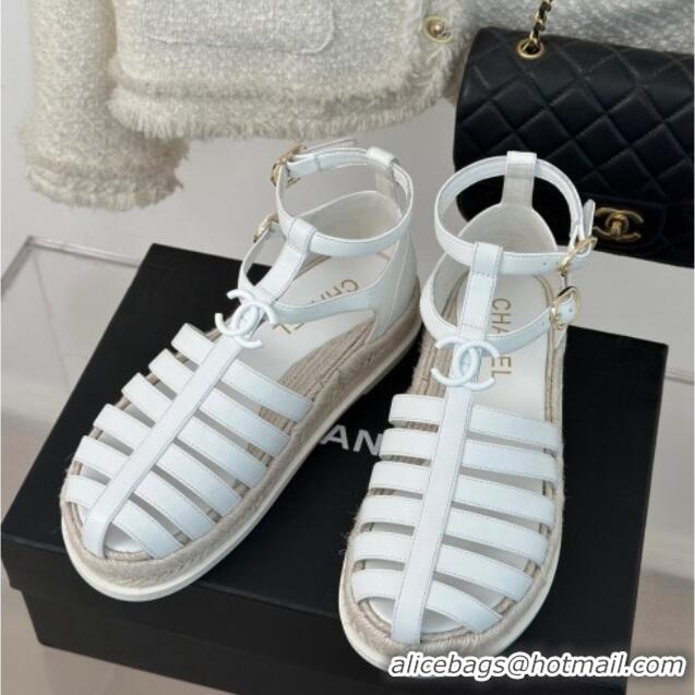 Perfect Chanel Lambskin Flat Sandals with Double Ankle Strap White 0126121