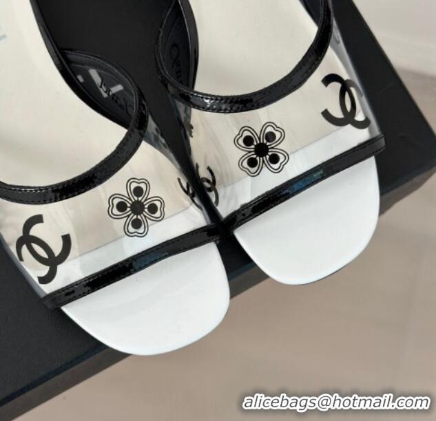 Unique Style Chanel Logo Printed PVC Heel Slide Sandals White 0126122