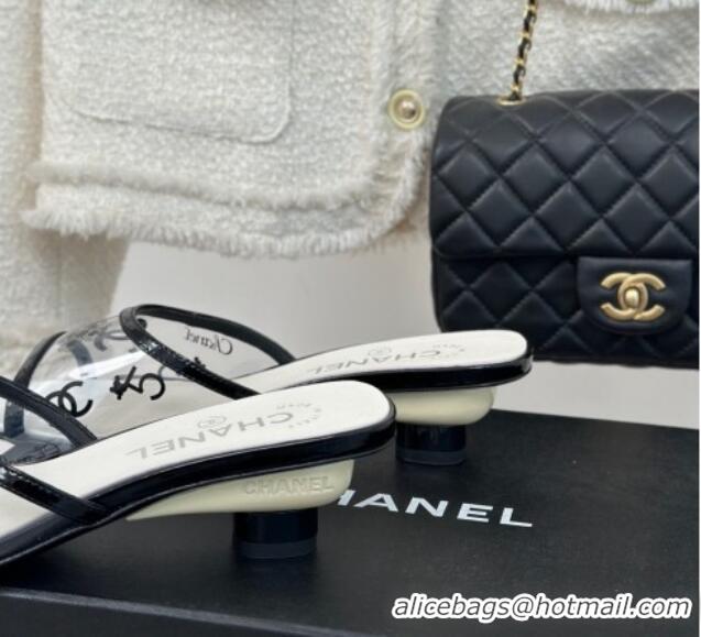 Unique Style Chanel Logo Printed PVC Heel Slide Sandals White 0126122