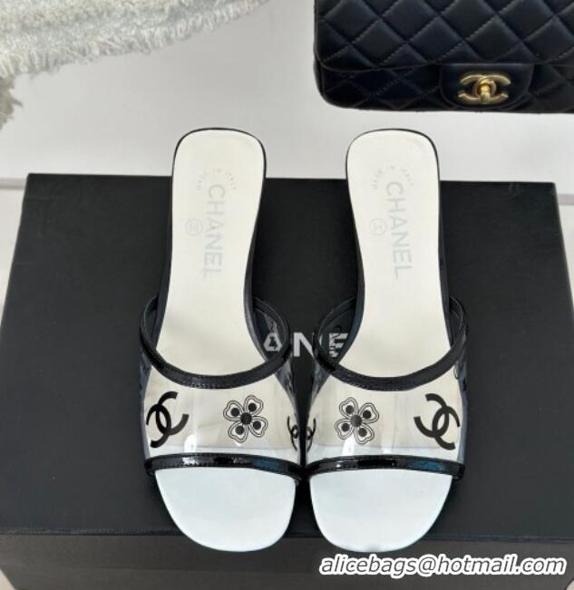 Unique Style Chanel Logo Printed PVC Heel Slide Sandals White 0126122