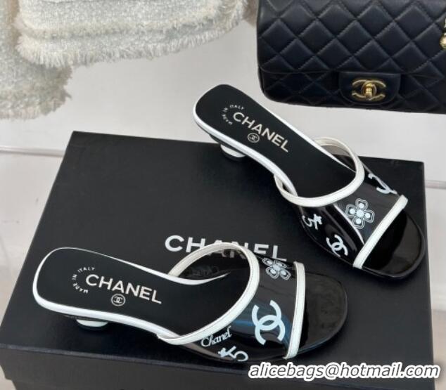 Best Grade Chanel Logo Printed PVC Heel Slide Sandals Black 126123