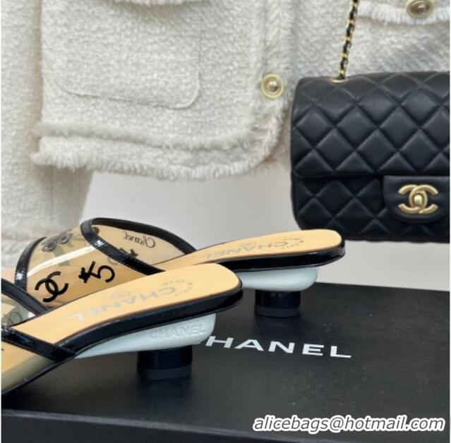 Most Popular Chanel Logo Printed PVC Heel Slide Sandals Beige 126124