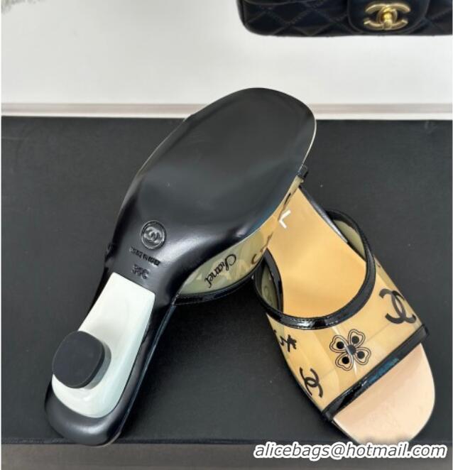 Most Popular Chanel Logo Printed PVC Heel Slide Sandals Beige 126124