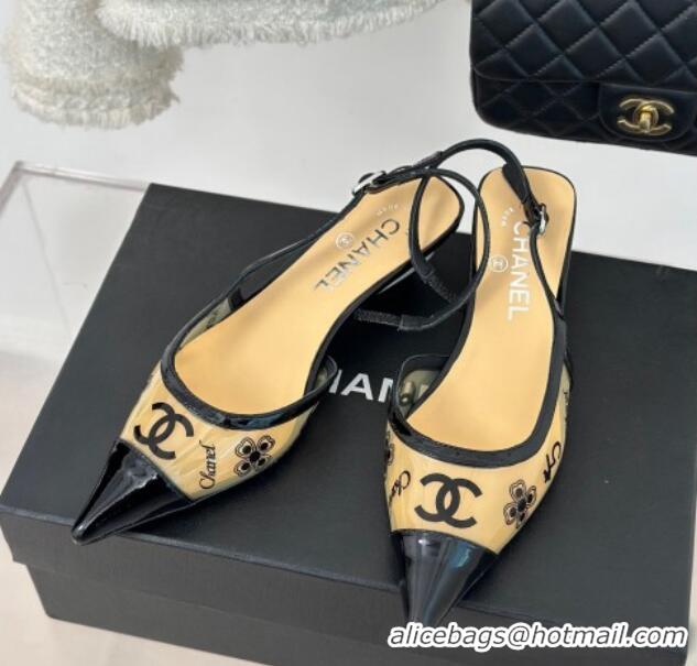 Durable Chanel Logo Printed PVC Heel Sandals Beige 0126125