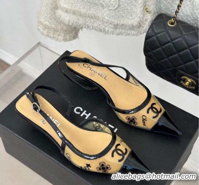 Durable Chanel Logo Printed PVC Heel Sandals Beige 0126125