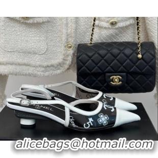 Popular Style Chanel Logo Printed PVC Heel Sandals Black 126126