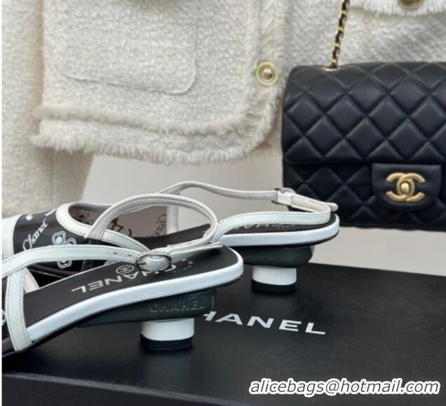 Popular Style Chanel Logo Printed PVC Heel Sandals Black 126126