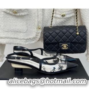 Top Design Chanel Logo Printed PVC Heel Sandals White 0126127