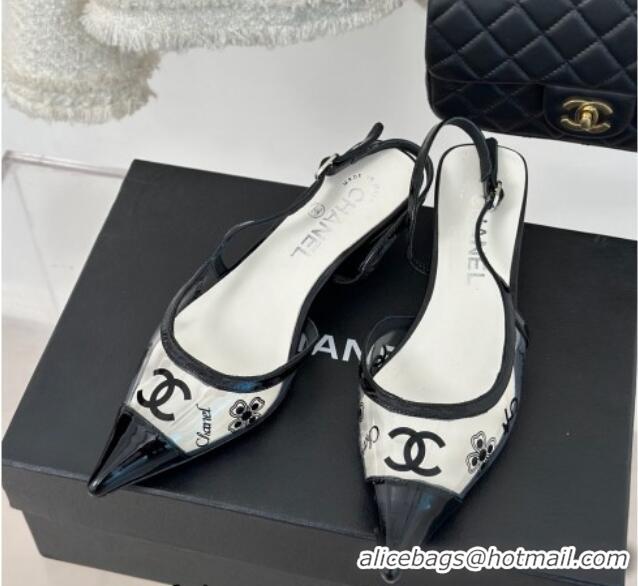 Top Design Chanel Logo Printed PVC Heel Sandals White 0126127