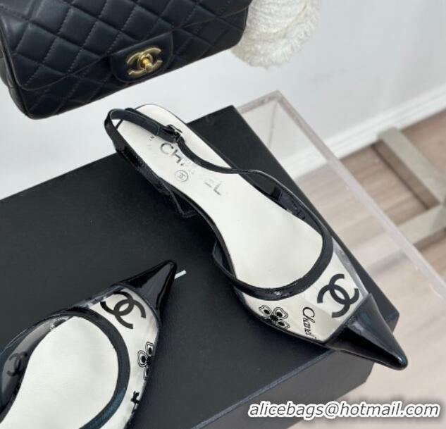 Top Design Chanel Logo Printed PVC Heel Sandals White 0126127