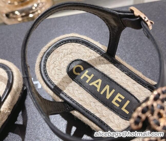 Pretty Style Chanel Lambskin Flat Sandals with Chain Black 0126128