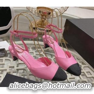 Top Grade Chanel Lambskin Slingback Pumps 5cm Pink 0126132