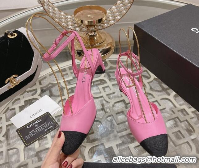 Top Grade Chanel Lambskin Slingback Pumps 5cm Pink 0126132