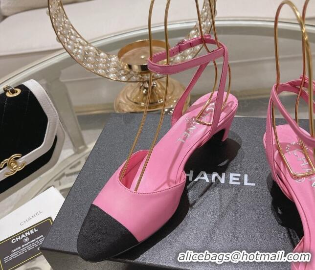 Top Grade Chanel Lambskin Slingback Pumps 5cm Pink 0126132