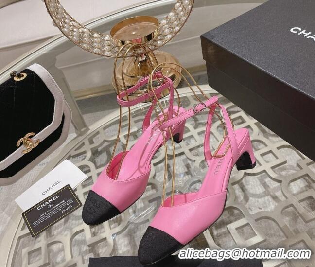 Top Grade Chanel Lambskin Slingback Pumps 5cm Pink 0126132