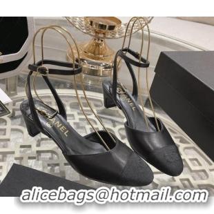 Sumptuous Chanel Lambskin Slingback Pumps 5cm G45370 Black 0126135