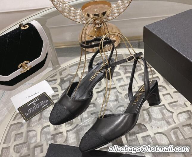 Sumptuous Chanel Lambskin Slingback Pumps 5cm G45370 Black 0126135