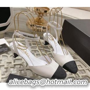 Unique Style Chanel Lambskin Slingback Pumps 5cm G45370 White 126136