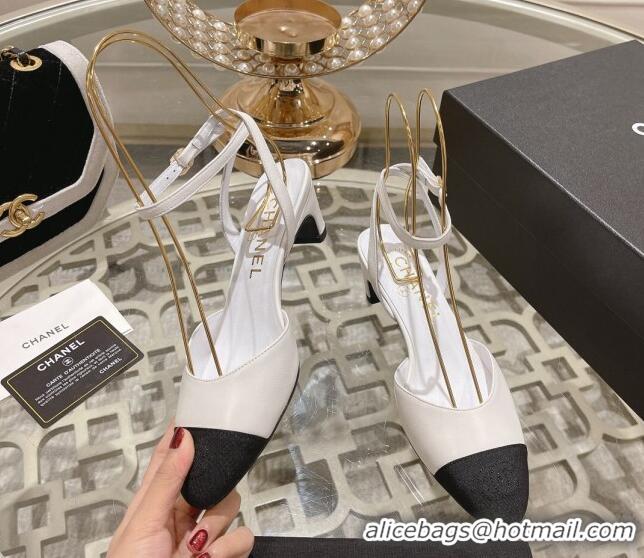 Unique Style Chanel Lambskin Slingback Pumps 5cm G45370 White 126136