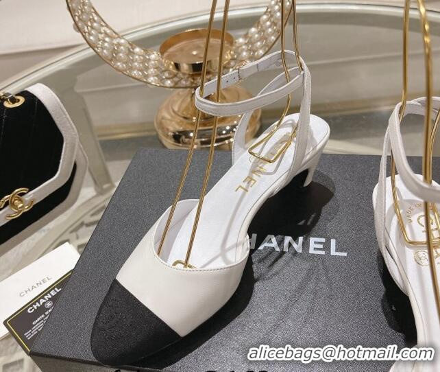 Unique Style Chanel Lambskin Slingback Pumps 5cm G45370 White 126136