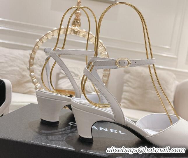 Unique Style Chanel Lambskin Slingback Pumps 5cm G45370 White 126136